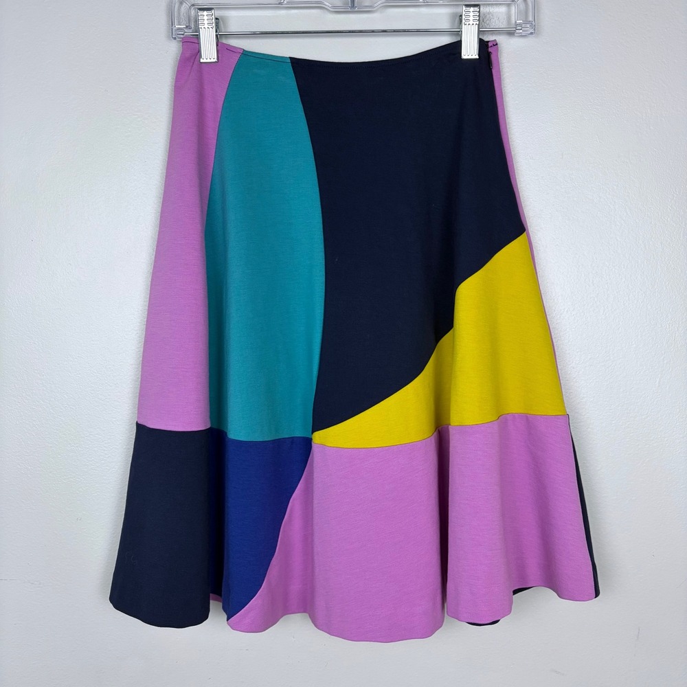 Boden Alice Ponte Colorblock A-Line Skirt Yellow Pink Purple Navy Blue Size 2R